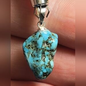 10.95ct Natural Turquoise Pendant / Charm .925 Sterling Silver Bail Connector